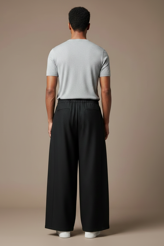 Pantalon Japonais Noir Ample Fluide Homme Élégant - Laine - vue 2