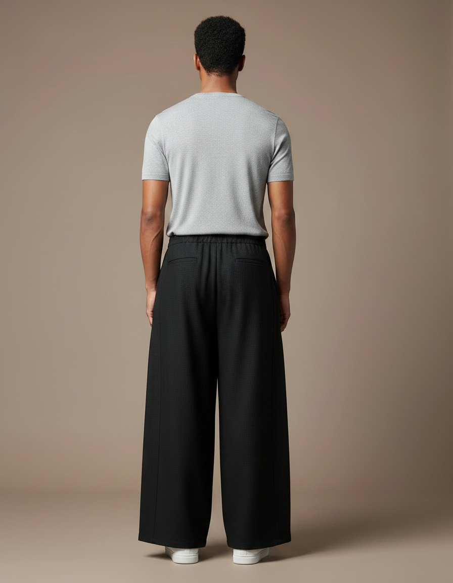 Pantalon Japonais Noir Ample Fluide Homme Élégant - Laine - vue 2