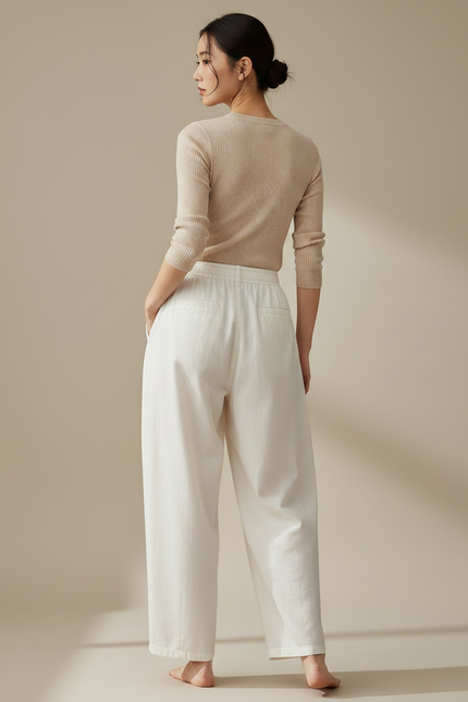 Pantalon Japonais Blanc Fluide Ample Décontracté Femme - Toile - vue 2
