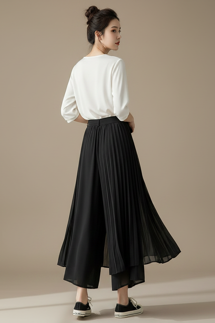Pantalon Japonais Noir Plissé Fluide Élégant - Polyester - vue 2