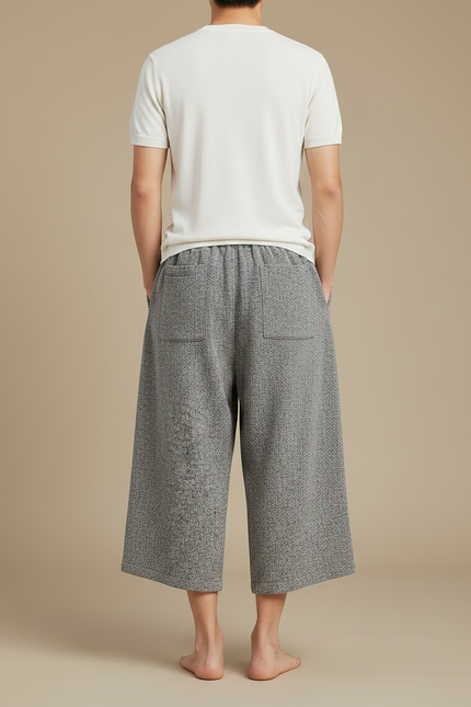 Pantalon Japonais Gris Lin Ample Décontracté Homme - vue 2