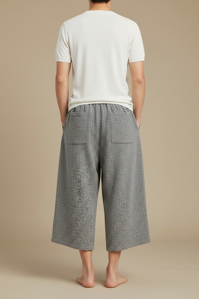 Pantalon Japonais Gris Lin Ample Décontracté Homme - vue 2