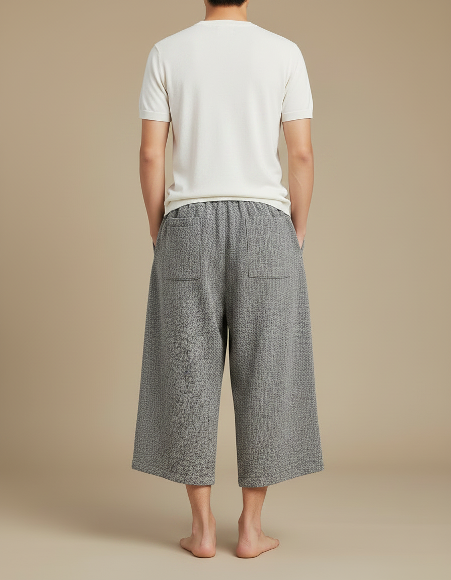 Pantalon Japonais Gris Lin Ample Décontracté Homme - vue 2
