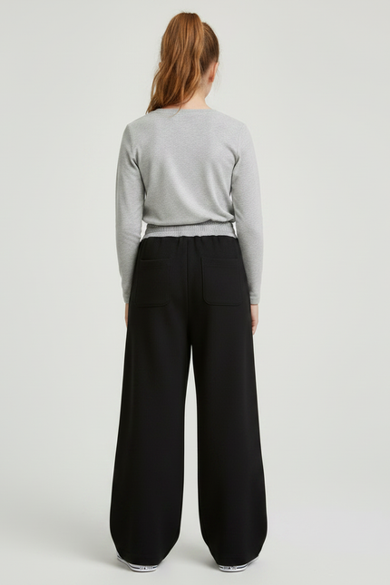 Pantalon Japonais Noir Côtelé Ample Confortable Fille - Cordé - vue 2