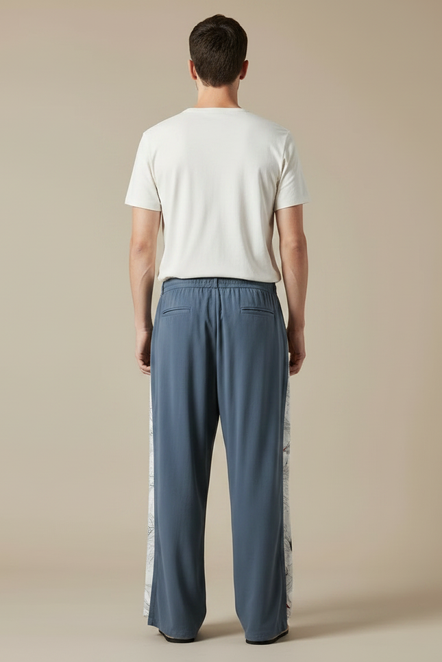 Pantalon Japonais Large Bleu Grue Streetwear Homme - Viscose - vue 2