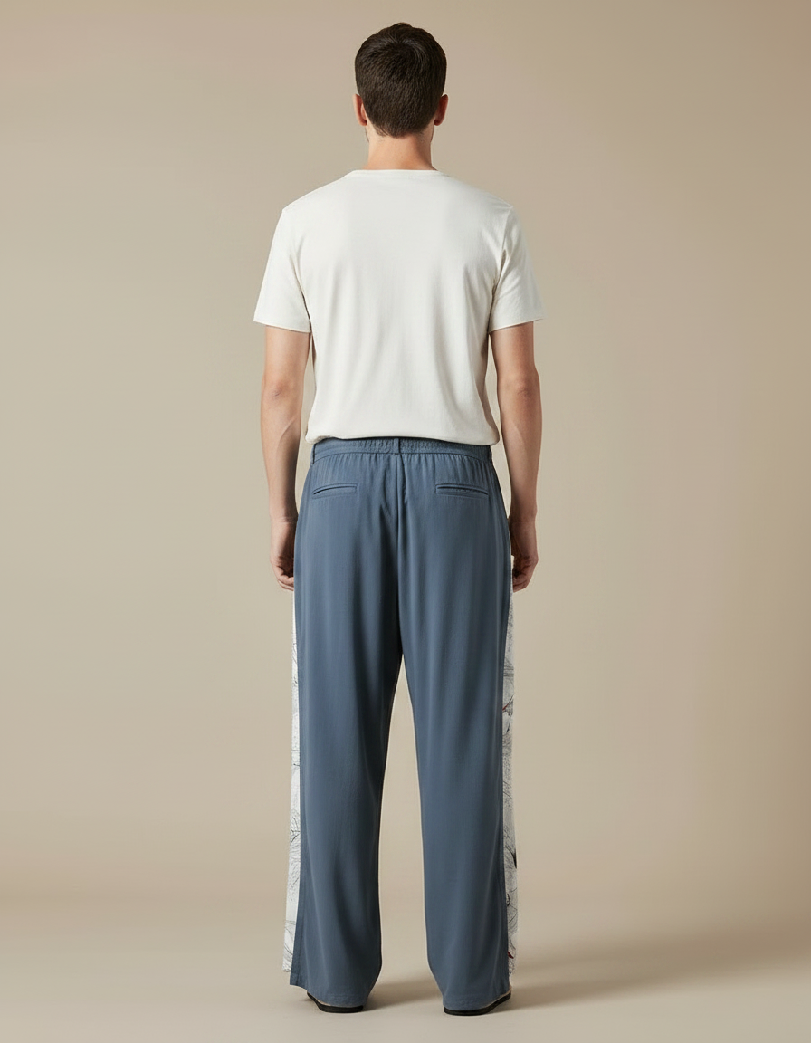 Pantalon Japonais Large Bleu Grue Streetwear Homme - Viscose - vue 2