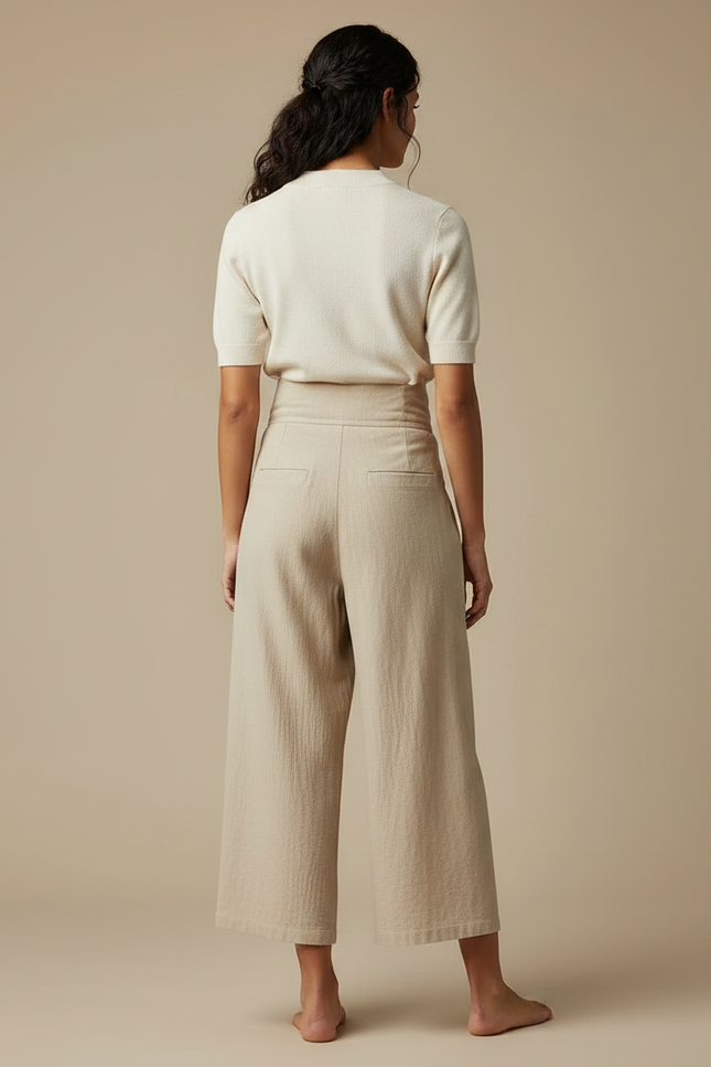 Pantalon Japonais Large Lin Beige Ample Coton - vue 2