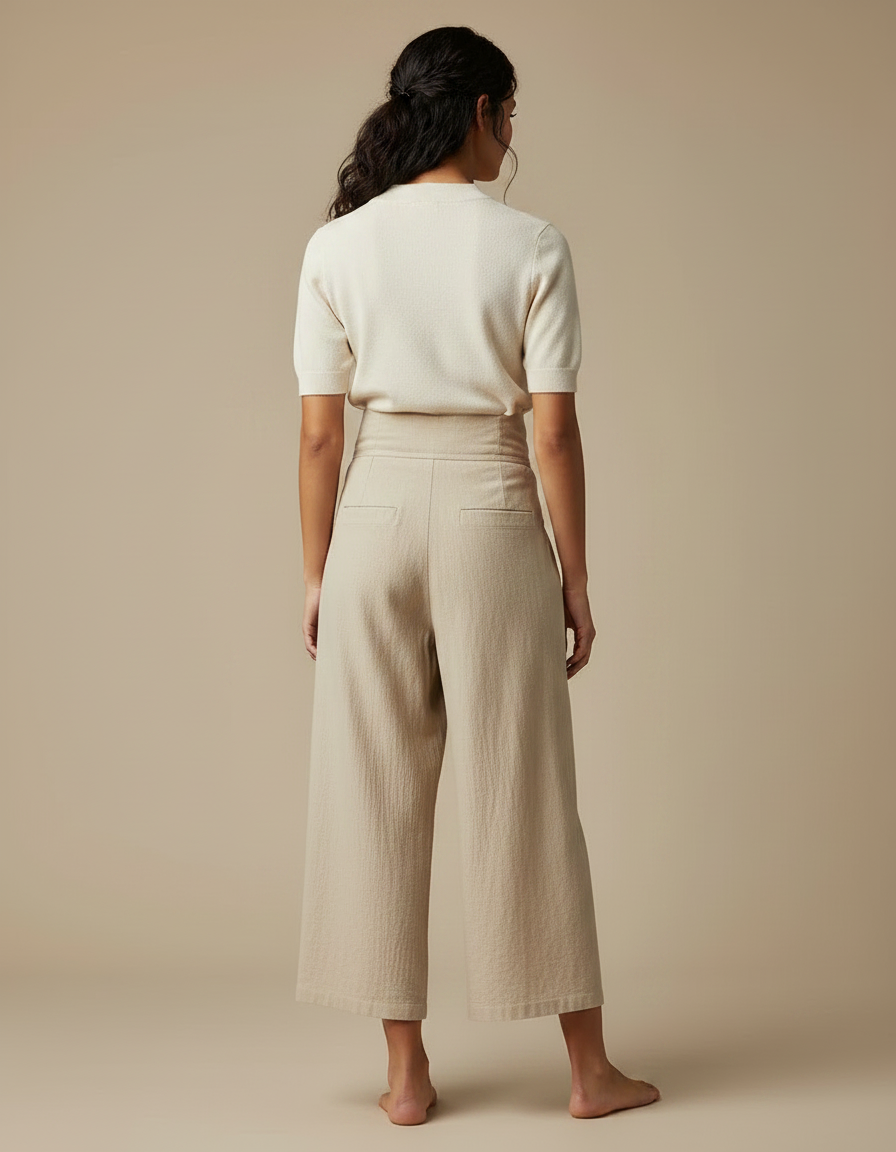 Pantalon Japonais Large Lin Beige Ample Coton - vue 2