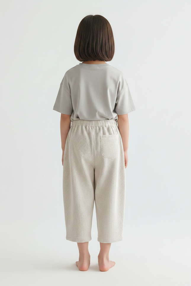 Pantalon Japonais Côtelé Beige Ample Confortable Enfant - Cordé - vue 2