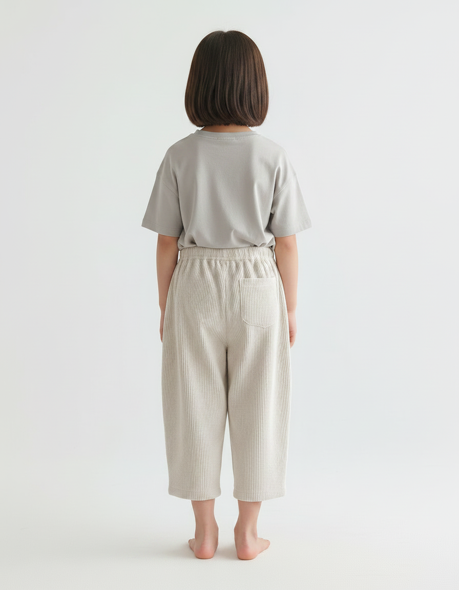 Pantalon Japonais Côtelé Beige Ample Confortable Enfant - Cordé - vue 2