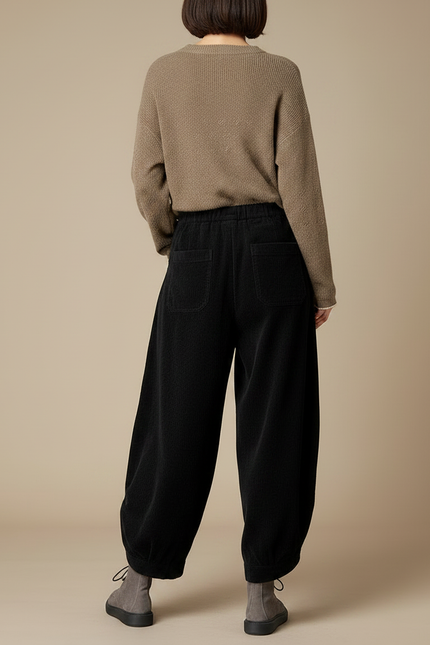 Pantalon Japonais Noir Côtelé Ample Boutons Harem - Cordé - vue 2