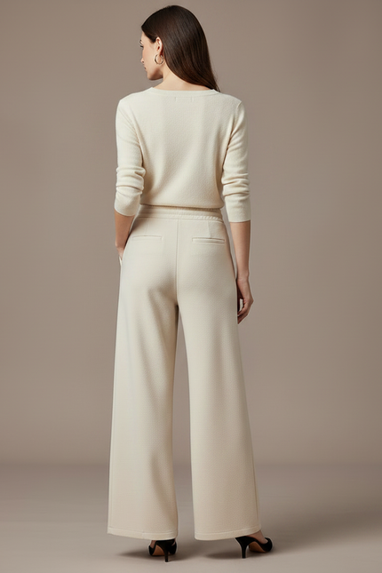 Pantalon Japonais Crème Ample Molleton Confortable Décontracté - Beige - vue 2