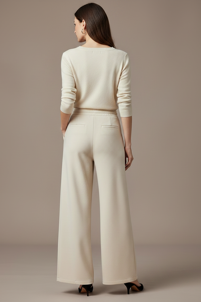 Pantalon Japonais Crème Ample Molleton Confortable Décontracté - Beige - vue 2