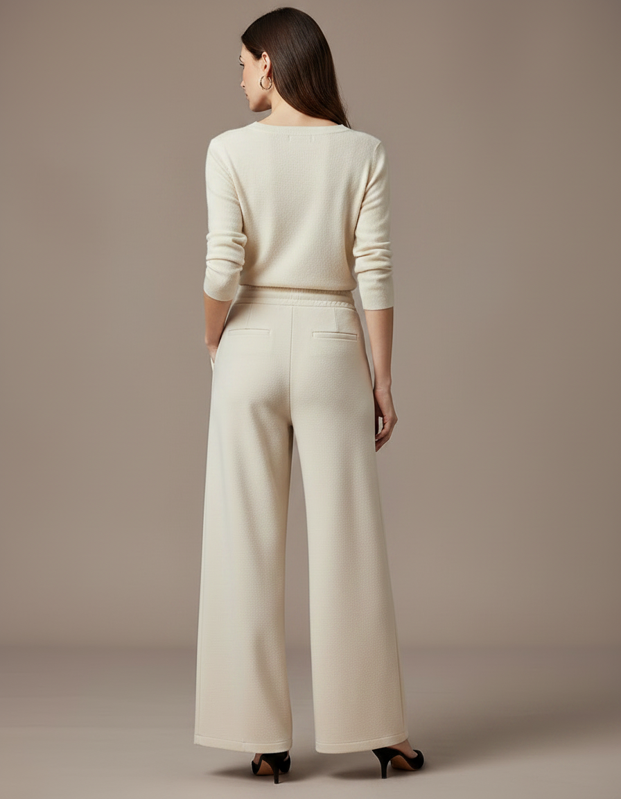 Pantalon Japonais Crème Ample Molleton Confortable Décontracté - Beige - vue 2