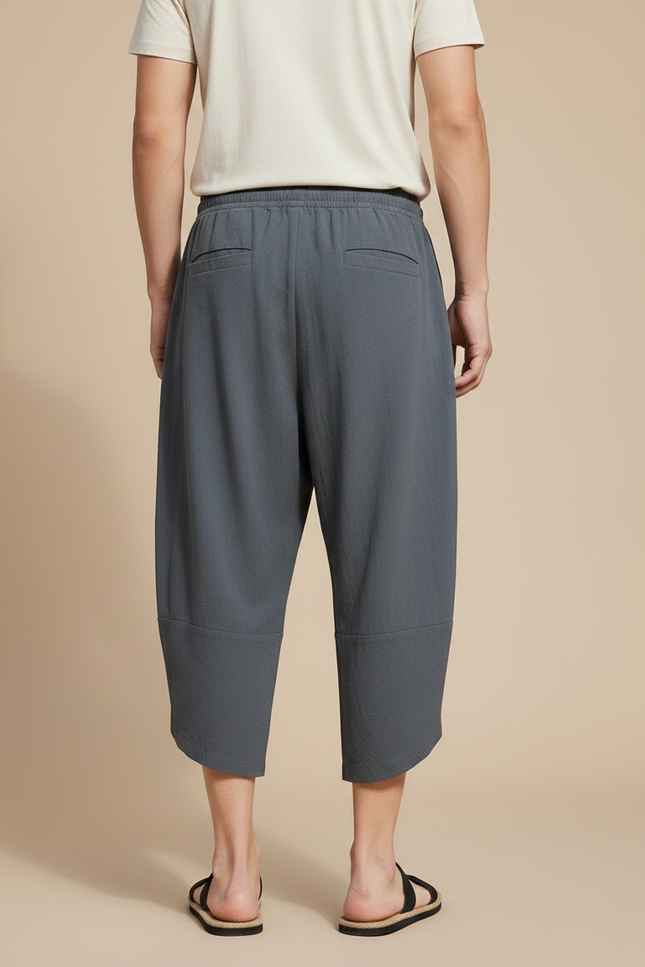 Pantalon Japonais Gris Ample Coton Décontracté Court - vue 2