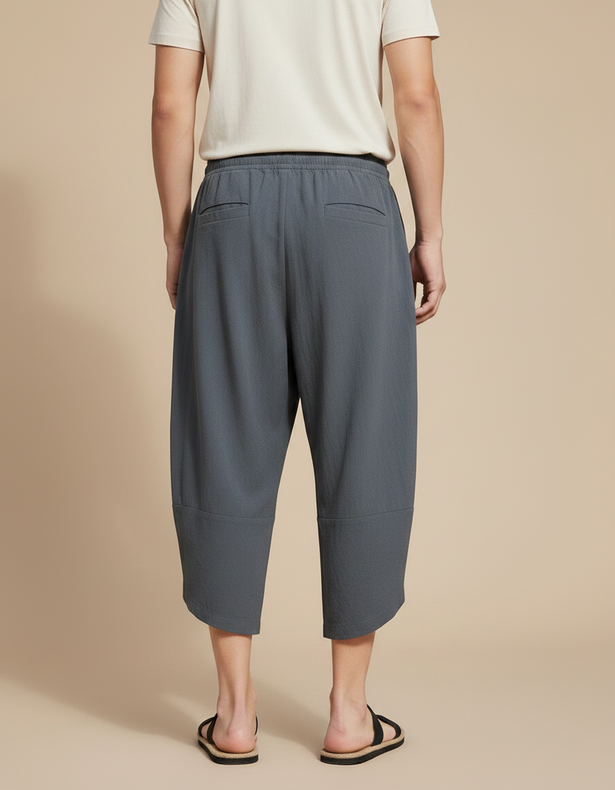 Pantalon Japonais Gris Ample Coton Décontracté Court - vue 2