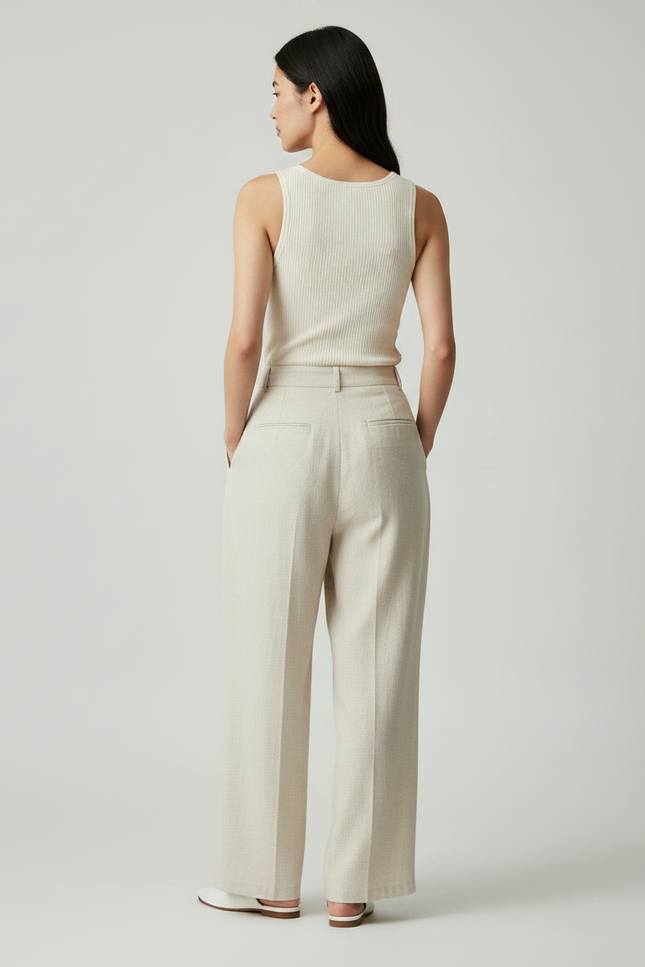 Pantalon Japonais Beige Ample Plissé Décontracté Fluide - Lin - vue 2