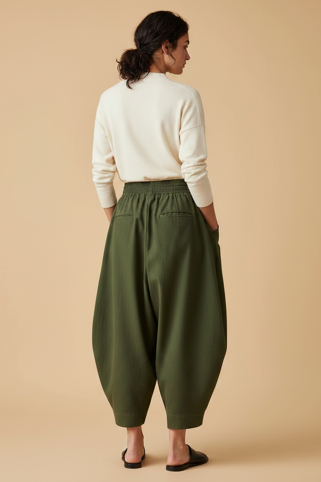 Pantalon Japonais Vert Ample Coton Confortable Harem - vue 2