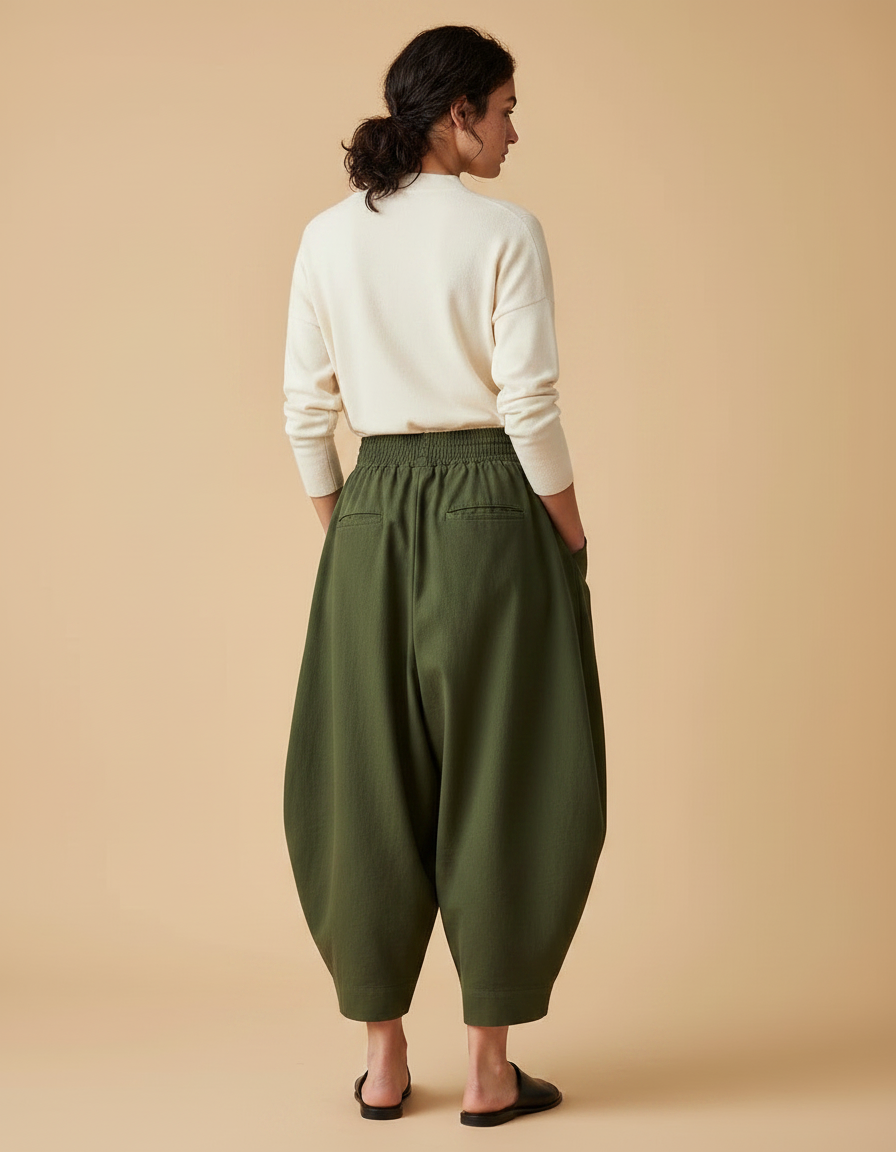 Pantalon Japonais Vert Ample Coton Confortable Harem - vue 2