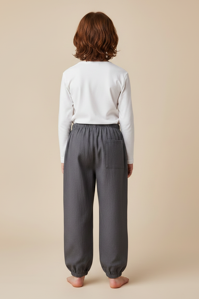 Pantalon Japonais Gris Ample Coton Confortable - Gabardine - vue 2