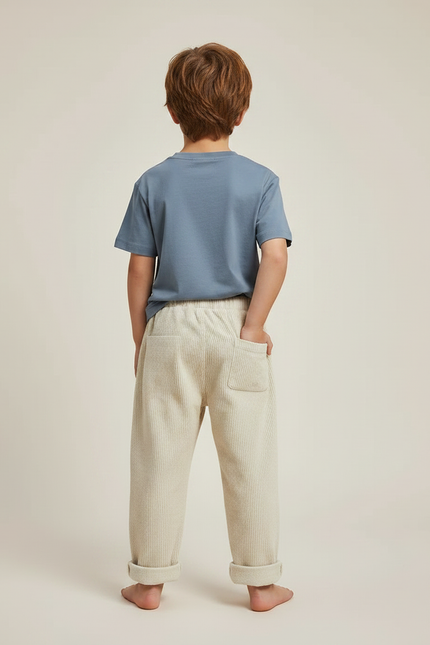 Pantalon Japonais Velours Côtelé Beige Ample Enfant - vue 2
