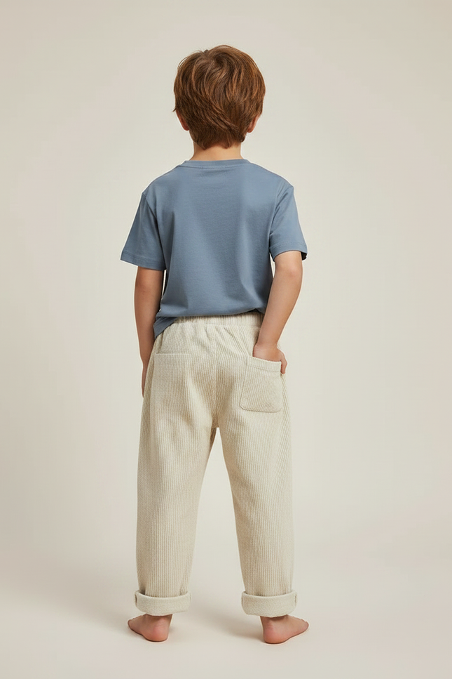 Pantalon Japonais Velours Côtelé Beige Ample Enfant - vue 2