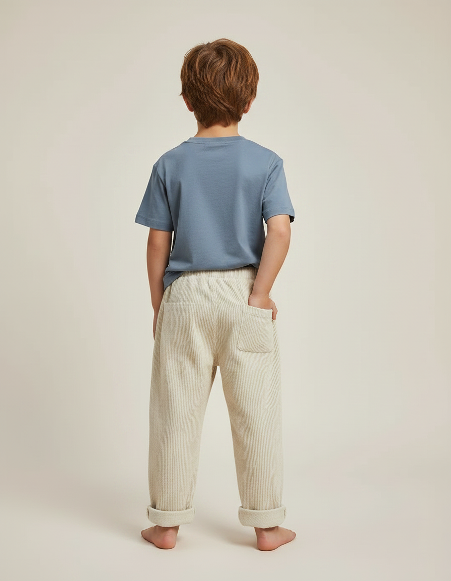 Pantalon Japonais Velours Côtelé Beige Ample Enfant - vue 2