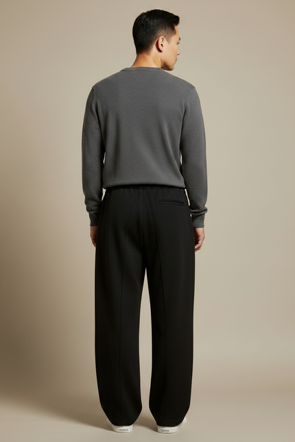 Pantalon Japonais Noir Ample Droit Homme Décontracté - Molleton - vue 2