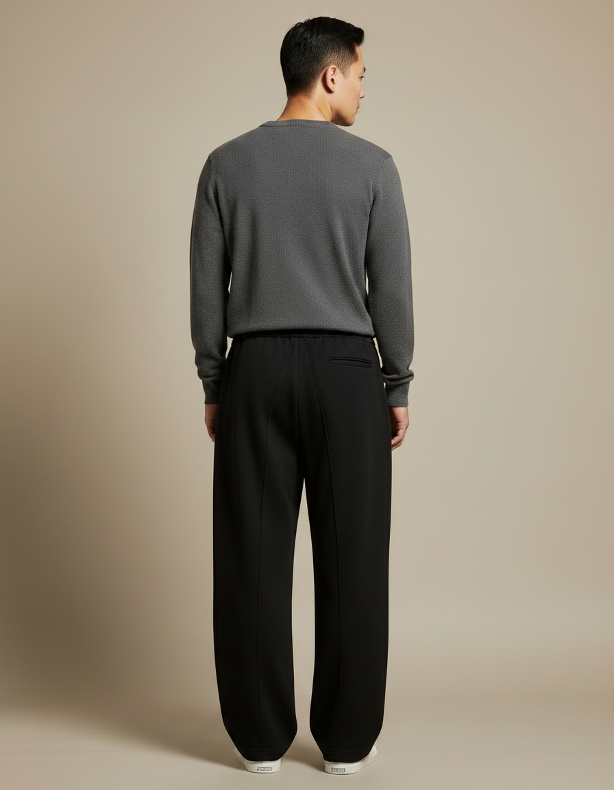Pantalon Japonais Noir Ample Droit Homme Décontracté - Molleton - vue 2