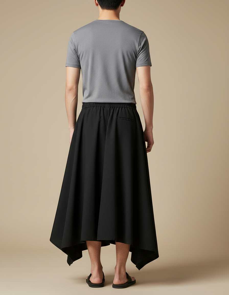 Pantalon Japonais Noir Ample Décontracté Brodé - Polyester - vue 2