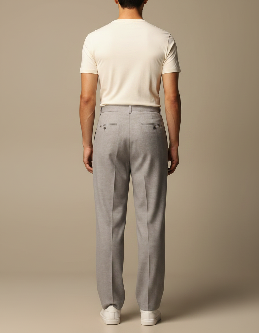 Pantalon Japonais Gris Droit Ample Élégant Homme - Gabardine - vue 2