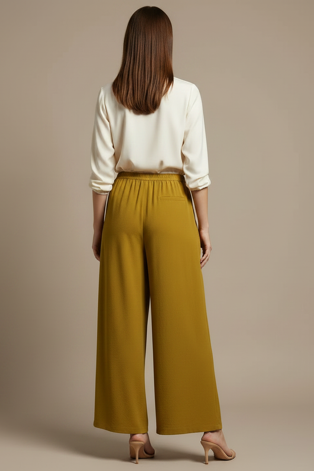 Pantalon Japonais Fluide Ample Jaune Moutarde Femme - Viscose - vue 2