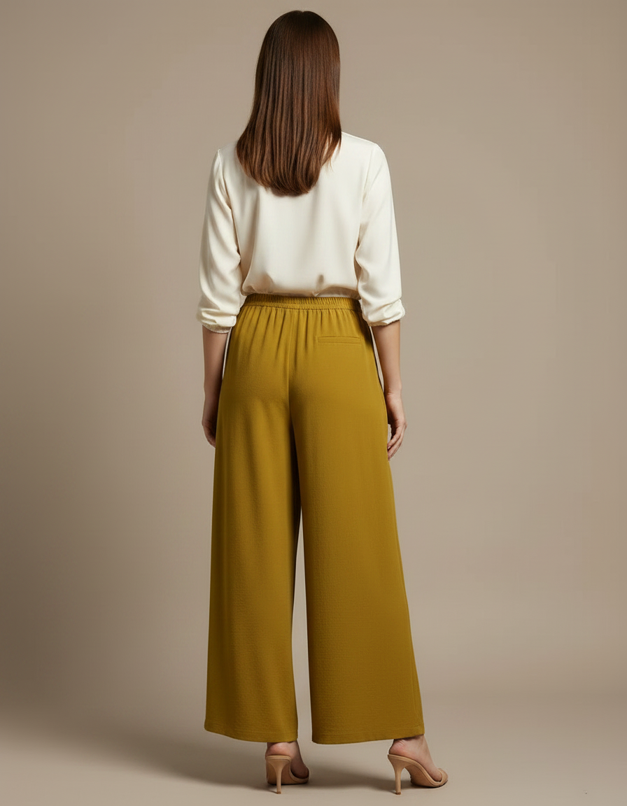 Pantalon Japonais Fluide Ample Jaune Moutarde Femme - Viscose - vue 2