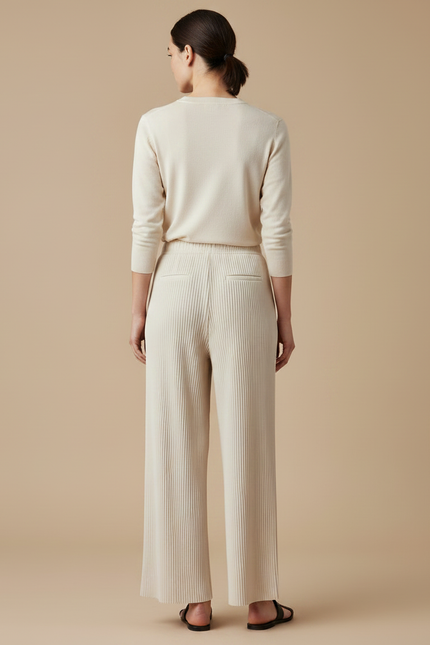 Pantalon Japonais Plissé Fluide Crème Ample Femme - Beige Maille - vue 2