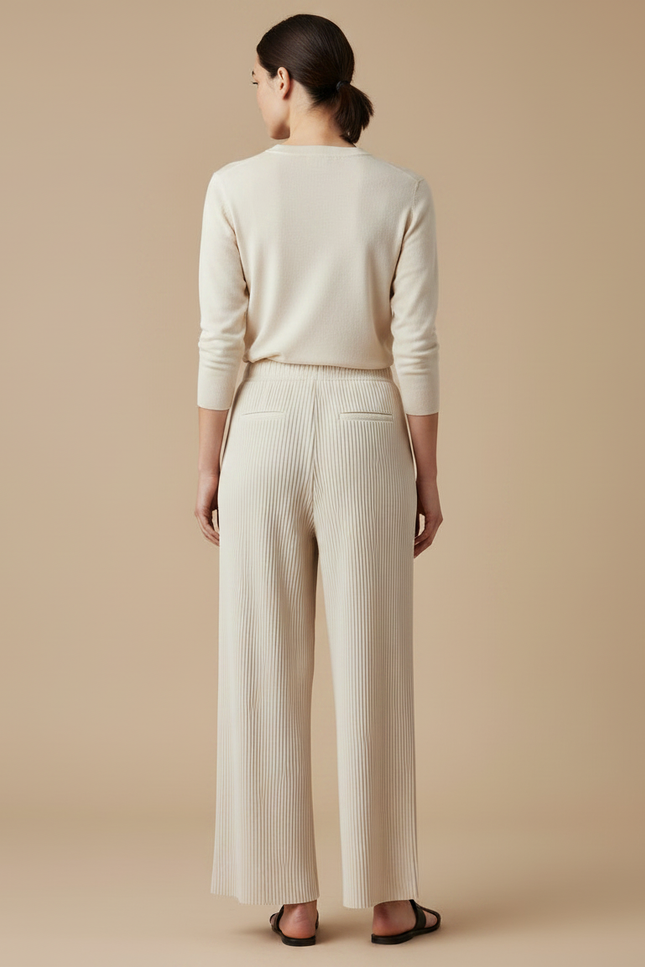 Pantalon Japonais Plissé Fluide Crème Ample Femme - Beige Maille - vue 2