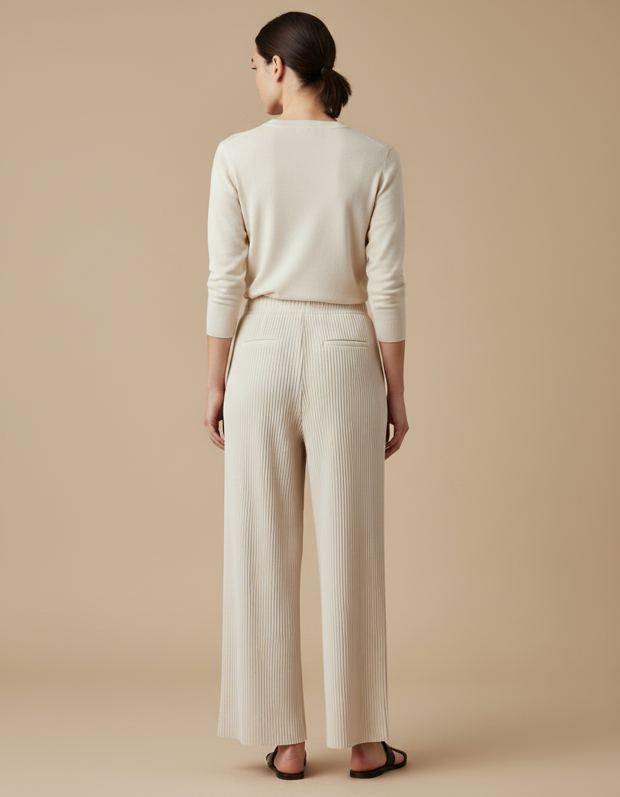 Pantalon Japonais Plissé Fluide Crème Ample Femme - Beige Maille - vue 2