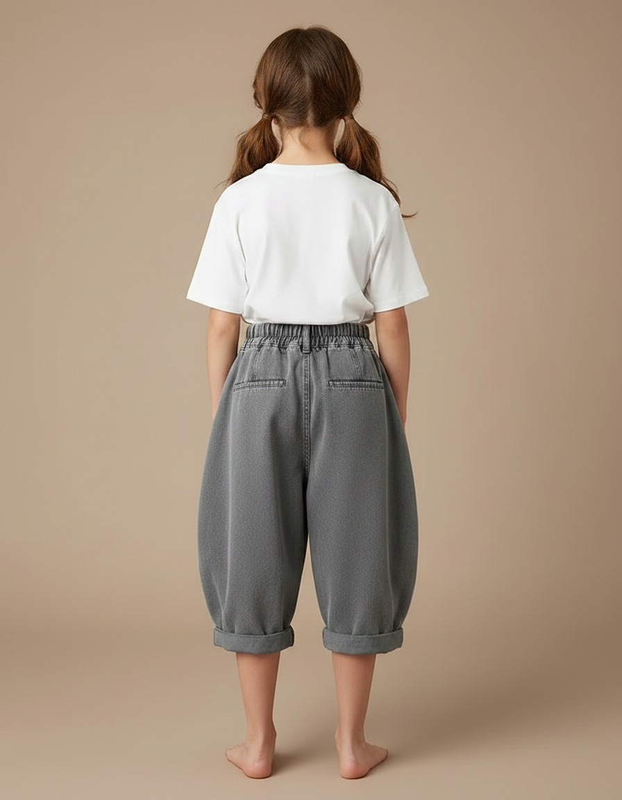 Pantalon Japonais Gris Ample Denim Enfant Fille - Jean - vue 2