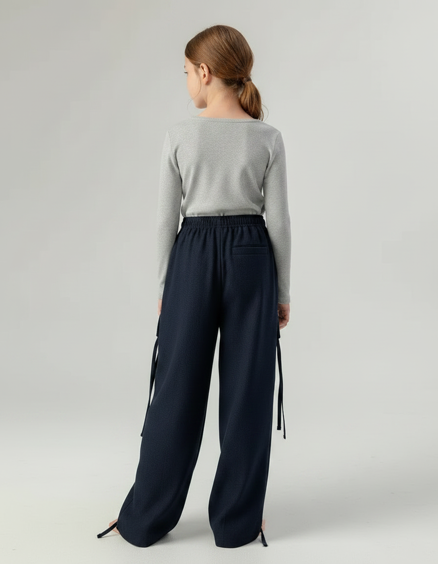Pantalon Japonais Large Bleu Marine Fluide Cargo - Laine - vue 2