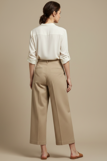 Pantalon Japonais Beige Coton Ample Décontracté Fluide - Gabardine - vue 2
