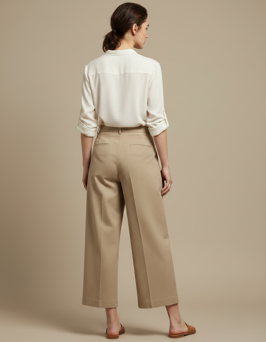 Pantalon Japonais Beige Coton Ample Décontracté Fluide - Gabardine - vue 2