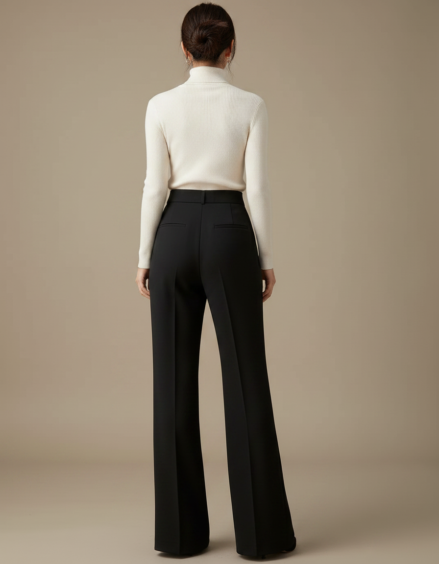 Pantalon Japonais Noir Large Évasé Élégant Femme - Polyester - vue 2