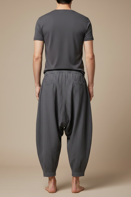 Pantalon Japonais Harem Coton Lin Décontracté Gris Homme - vue 2
