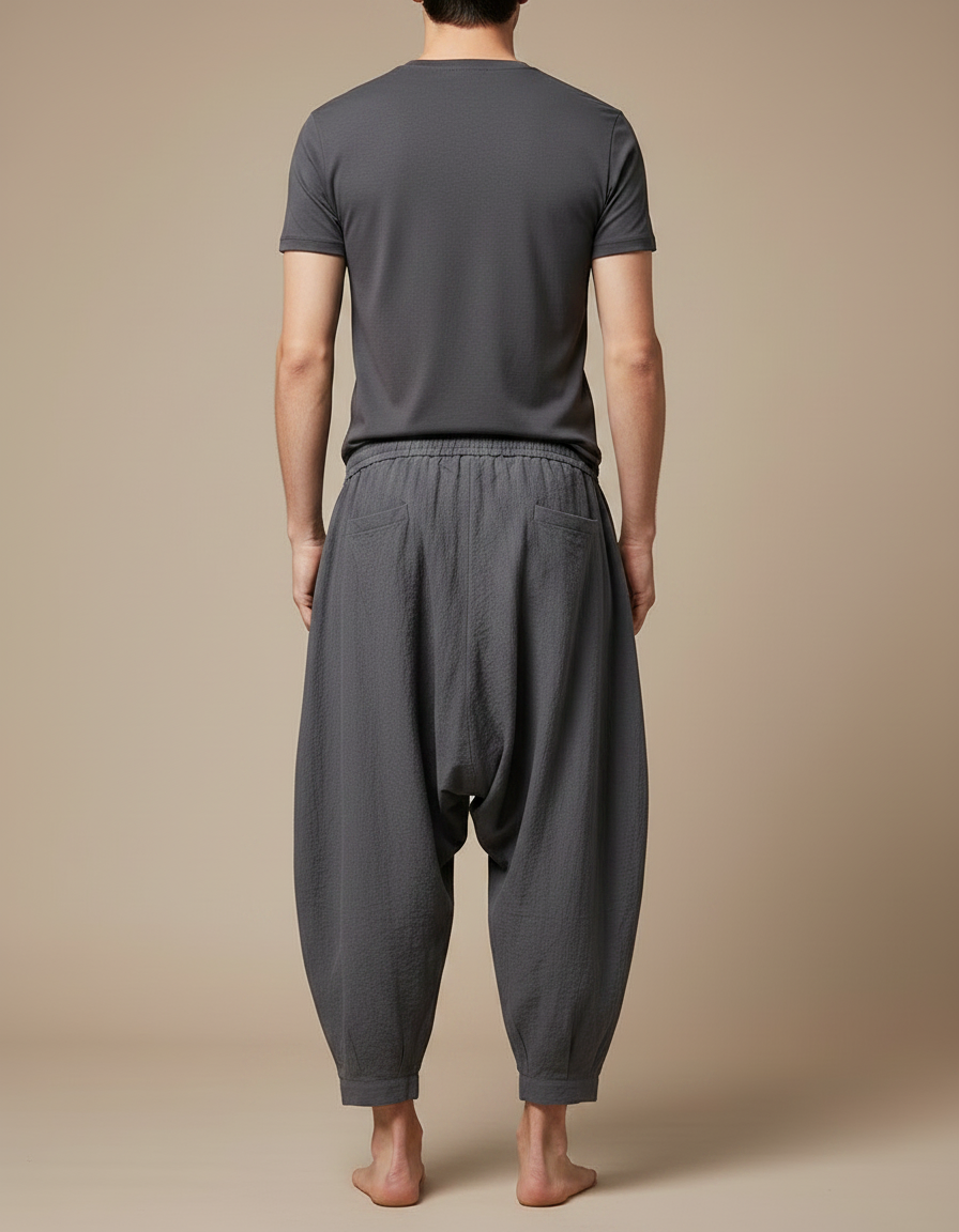 Pantalon Japonais Harem Coton Lin Décontracté Gris Homme - vue 2