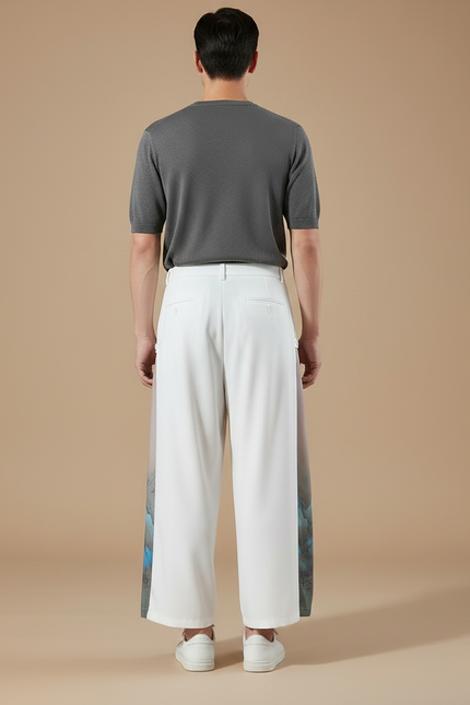 Pantalon Japonais Blanc Fluide Imprimé Floral Ample - Polyester - vue 2