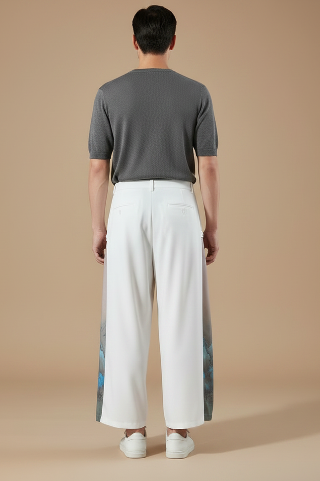 Pantalon Japonais Blanc Fluide Imprimé Floral Ample - Polyester - vue 2