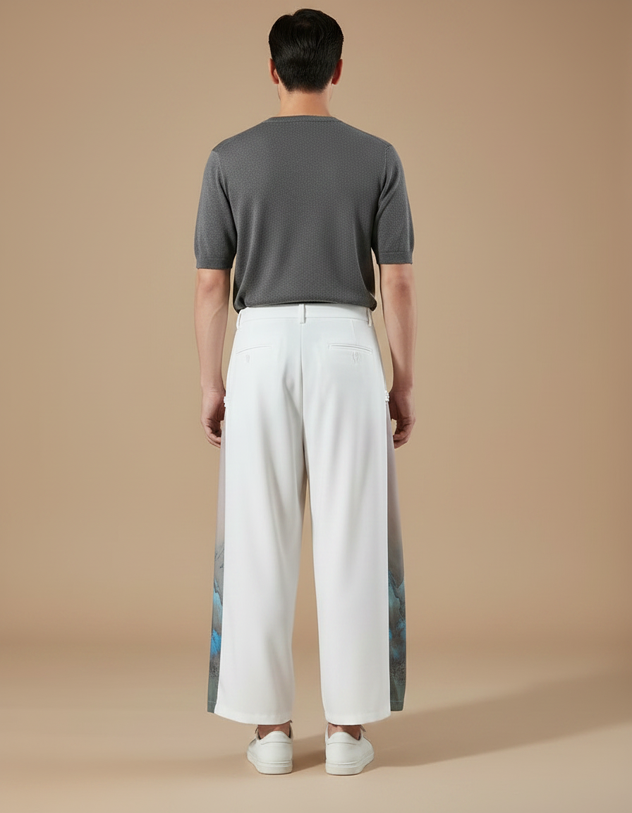 Pantalon Japonais Blanc Fluide Imprimé Floral Ample - Polyester - vue 2