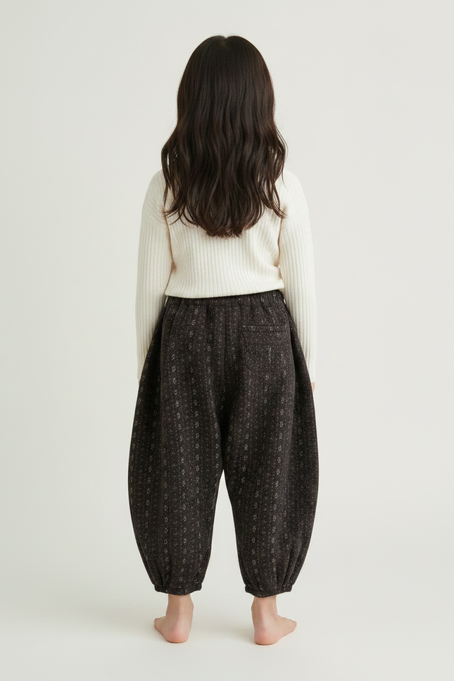 Pantalon Japonais Marron Imprimé Floral Ample Hiver Fille - Laine - vue 2