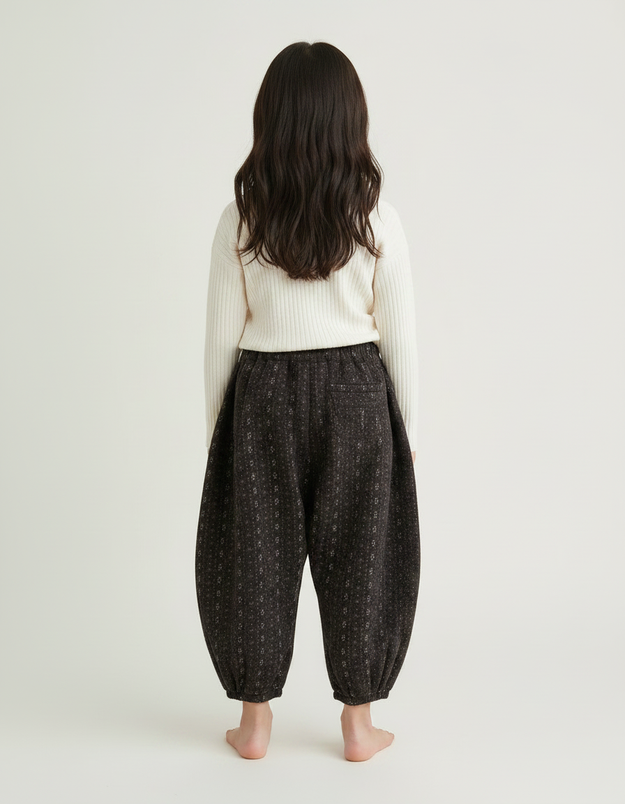 Pantalon Japonais Marron Imprimé Floral Ample Hiver Fille - Laine - vue 2