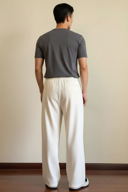 Pantalon Japonais Blanc Cassé Ample Fluide Cordon Confort - Maille - vue 2