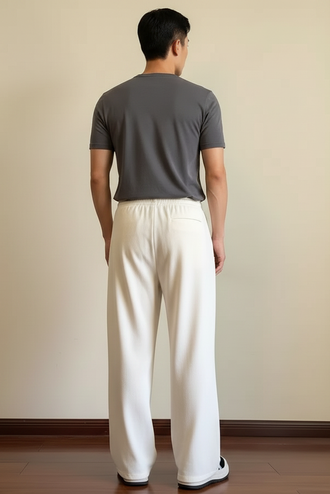 Pantalon Japonais Blanc Cassé Ample Fluide Cordon Confort - Maille - vue 2